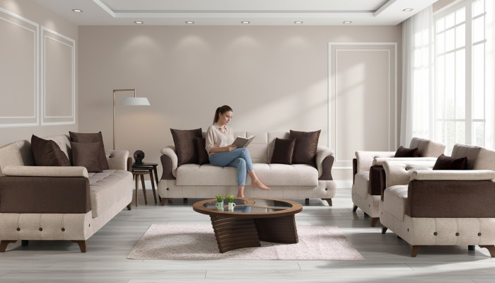 Moderne banksstel fauteuil textiel sofa luxe compleet luxe 3+2+1+1 zitter.