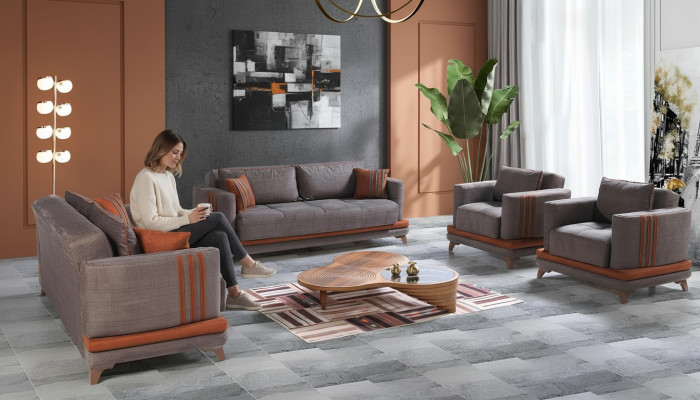 Ontwerp Moderne woonkamerset bankstel 3+2+1+1 Grijs Woonkamer meubelset