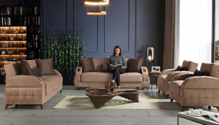 Designer bankstel 3+2+1+1 zits bank gestoffeerde zitkussens bruin set
