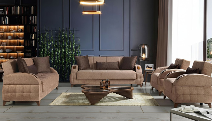Designer bankstel 3+2+1+1 zits bank gestoffeerde zitkussens bruin set