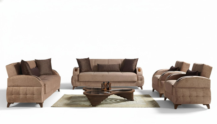 Designer bankstel 3+2+1+1 zits bank gestoffeerde zitkussens bruin set