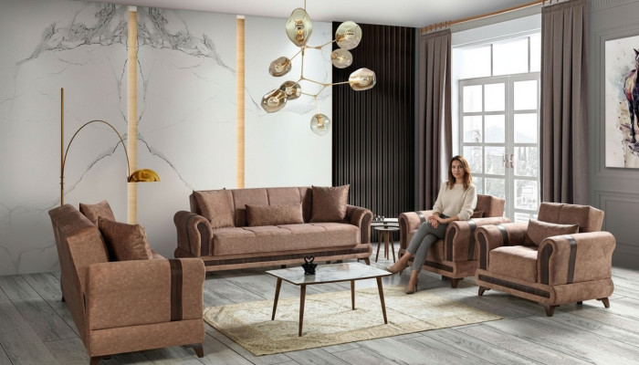 Sofaset 3+2+1+1 zits woonkamerset textiel bank fauteuil slaapbank