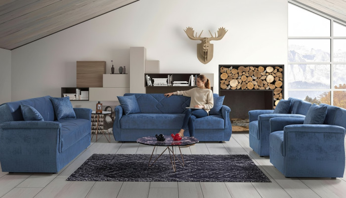 Bankstel 3+2+1+1 Hout Woonkamer Luxe Bank Modern Stof Compleet EU
