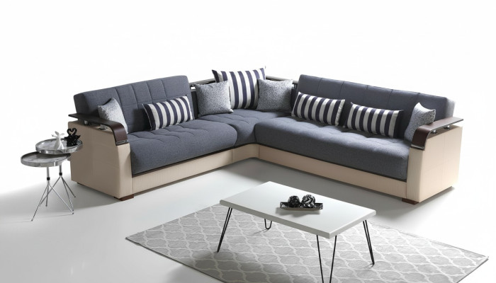 Grijze woonkamer hoekbank L-vorm Modern luxe bankstel Hoekbankhoes
