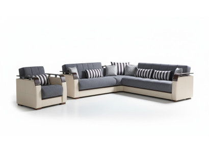 Hoekbank L-vorm + Fauteuil Grijs Compleet Woonkamerset 2-delig. Luxe meubels