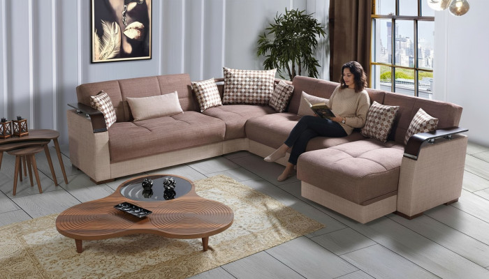 Hoekbank woonlandschap Bruin L-vorm Bank Woonkamer Hoekbanken Luxe Hoekbankstel