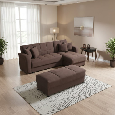 Luxe woonkamerset, poef + hoekbank L-vorm, modern set, ontspan compleet.
