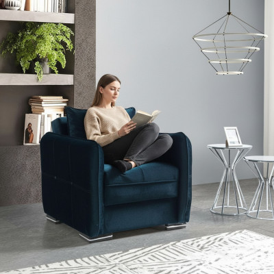 Ontwerp Stoel Luxe Fauteuil Relax Textiel Blauwe Kleur Club Lounge Modern