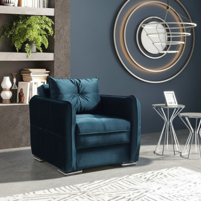 Ontwerp Stoel Luxe Fauteuil Relax Textiel Blauwe Kleur Club Lounge Modern
