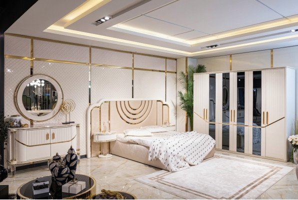Slaapkamer set Luxe bed 2x nachtkastje kledingkast commode met spiegel 5-delig