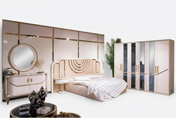 Slaapkamer set Luxe bed 2x nachtkastje kledingkast commode met spiegel 5-delig
