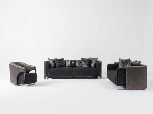 Bankstel 3+3+1 zitplaatsen, woonkamerset compleet textielbank fauteuil hout nieuw