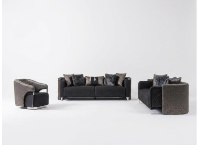 Bankstel 3+3+1 zitplaatsen, woonkamerset compleet textielbank fauteuil hout nieuw