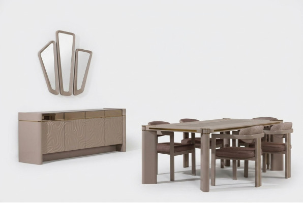 Luxe eetkamerset Eettafel + 6x stoelen Dressoir met 3x spiegels Eetgroepen