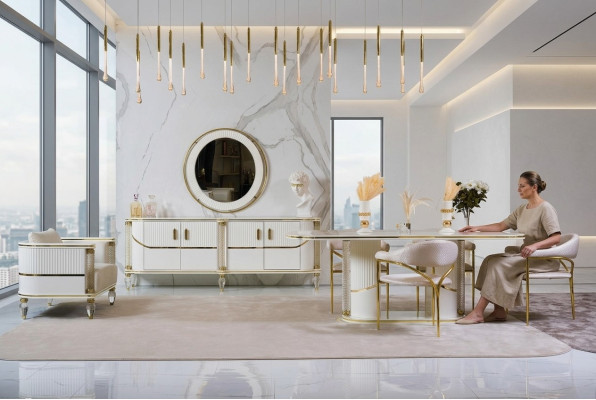 Luxe eetkamerset Eettafel + 6x stoelen + dressoir Eetgroepen Sideboard 8 delig