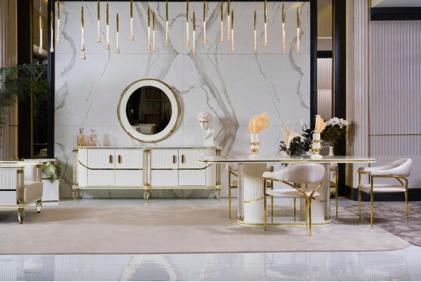 Luxe eetkamerset Eettafel + 6x stoelen + dressoir Eetgroepen Sideboard 8 delig