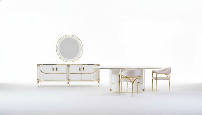Luxe eetkamerset Eettafel + 6x stoelen + dressoir Eetgroepen Sideboard 8 delig