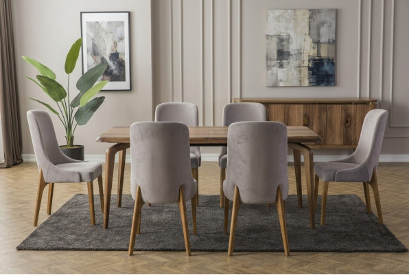 Eetkamer set 7-delig. Eettafel + 6x stoelen designer hout stoel set meubels nieuw
