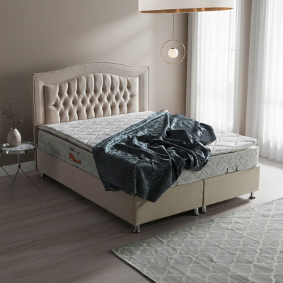 Bedden ontwerp Bedden Luxe Beige Bekleding Slaapkamer Meubels Zilver Chesterfield