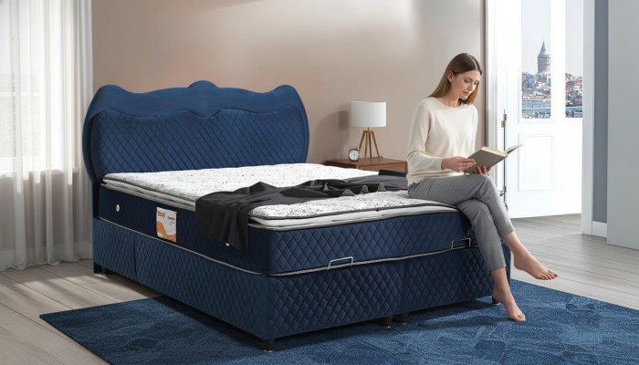 Bed Design Bed Luxury Blue Upholstered Bedroom Furniture Luxury Modern Boxspring