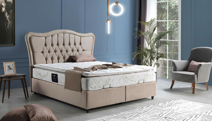 Bedontwerp Bedden Luxe Gestoffeerde Slaapkamermeubels Modern Beige 160x200