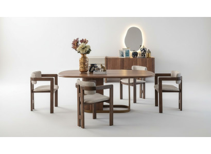 Luxe eetkamerset Eettafel + 6x stoelen + dressoir + spiegel 9 delig Modern