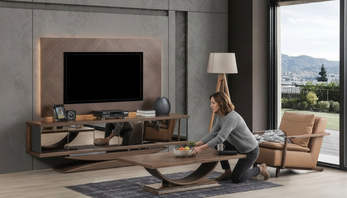 Woonkamer wand hout moderne stijl plank woonkamer meubels kast RTV met tv frame