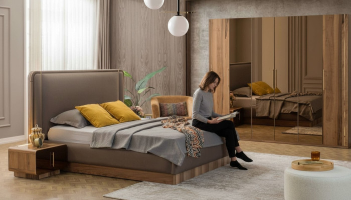 Luxe slaapkamer set Bed + 2x Nachtkastjes + Kast Hout Compleet Modern Nieuw