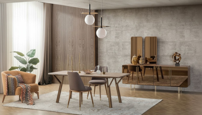 Eetkamer set 6x stoelen + eettafel + dressoir + spiegel set Eetkamer Designer Nieuw