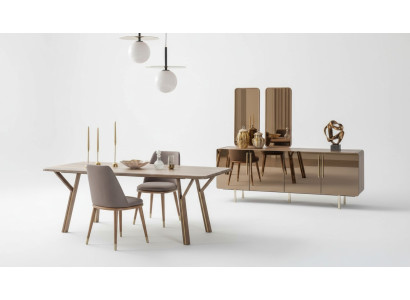 Eetkamer set 6x stoelen + eettafel + dressoir + spiegel set Eetkamer Designer Nieuw