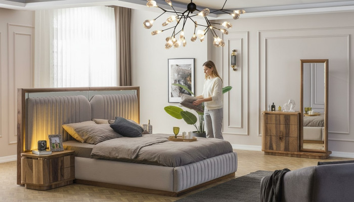 Modern slaapkamer set bed + 2x nachtkastjes + dressoir met spiegel Modern