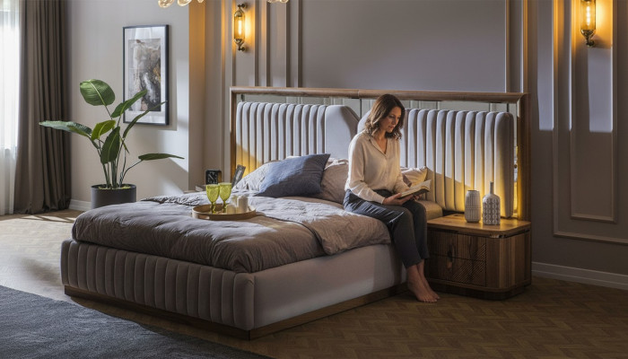 Luxe slaapkamer set bed + 2x nachtkastjes hout Compleet modern