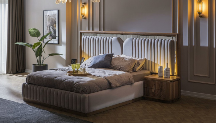 Luxe slaapkamer set bed + 2x nachtkastjes hout Compleet modern
