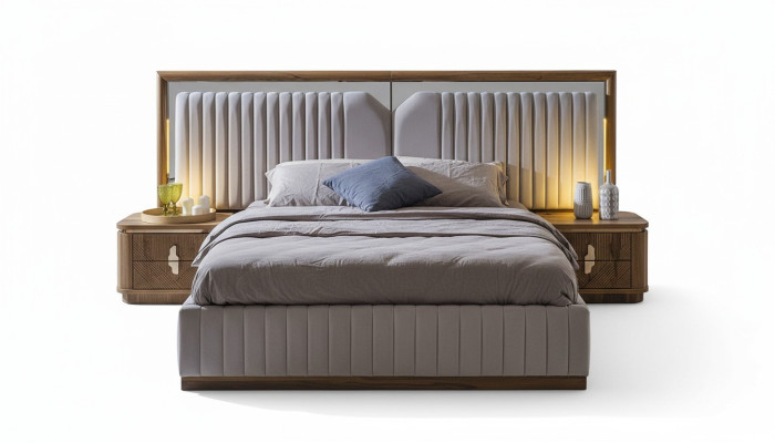 Luxe slaapkamer set bed + 2x nachtkastjes hout Compleet modern