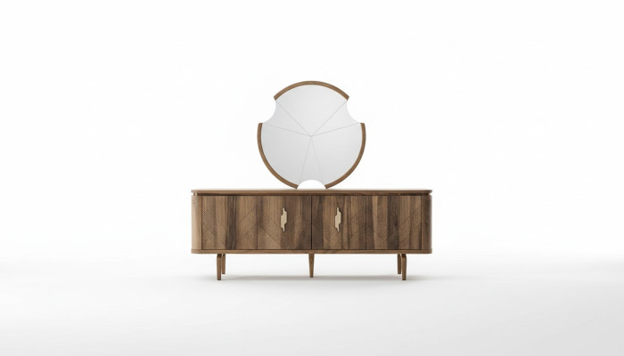 Eettafel + 6 stoelen + dressoir + spiegel eetkamerset eetgroep groepstafel