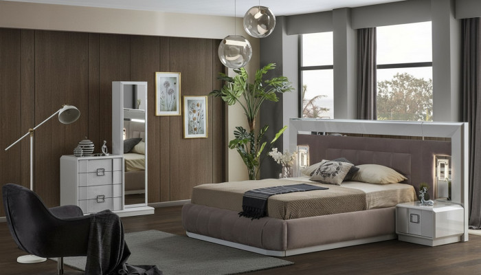 Modern slaapkamer set bed + 2 nachtkastjes + dressoir met spiegel Luxe Nieuw