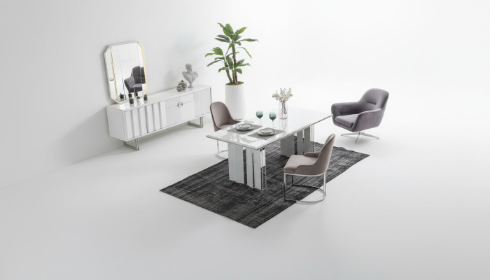 Luxe eetkamerset eettafel + 6x stoelen + dressoir met spiegel Modern Compleet