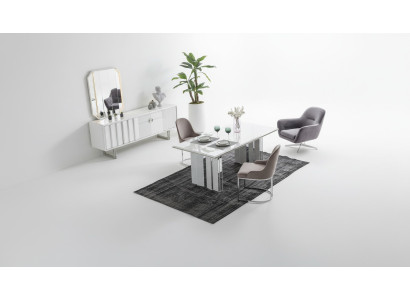 Luxe eetkamerset eettafel + 6x stoelen + dressoir met spiegel Modern Compleet