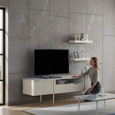 Rtv met 2x planken Laag tv-meubel Sidetable Tafel Woonkamer Modern Houten Ontwerp
