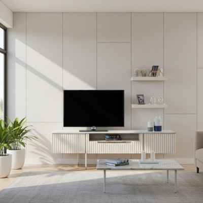 Rtv met 2x planken Laag tv-meubel Sidetable Tafel Woonkamer Modern Houten Ontwerp