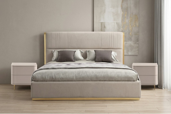 Slaapkamer set Bed Grijs Metaal Stof Design Luxe 2x Nachtkastjes 3-delig Nieuw