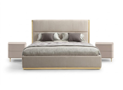 Slaapkamer set Bed Grijs Metaal Stof Design Luxe 2x Nachtkastjes 3-delig Nieuw