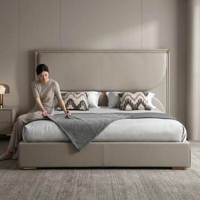 Luxe slaapkamer bed Designer meubels Tweepersoonsbed Wit Textiel Bedden Hout Nieuw