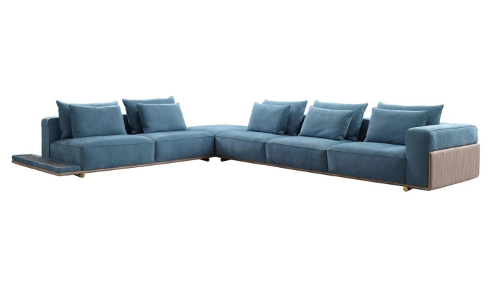 Blauwe hoekbank L-vorm bank woonkamer luxe stoffenmeubels luxe ontwerp nieuw