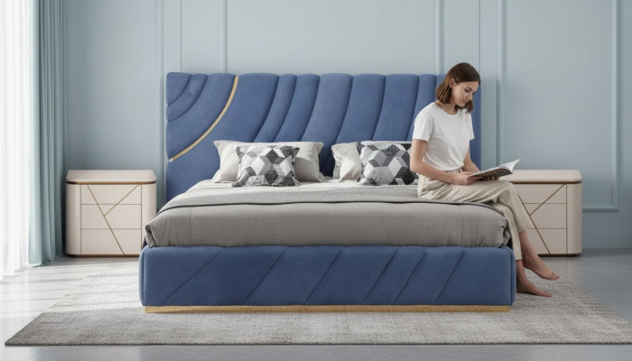 Slaapkamer set Bed 2x Nachtkastjes 3-delig Blauw nieuw Modern Compleet Luxe Meubels