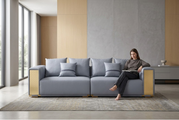 Luxe bankstel 4-zits gestoffeerde bank Blauw Textiel Zitontwerp Bank Modern Nieuw