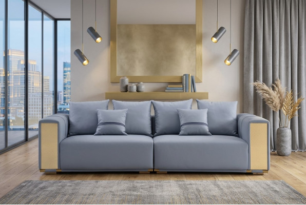 Luxe bankstel 4-zits gestoffeerde bank Blauw Textiel Zitontwerp Bank Modern Nieuw