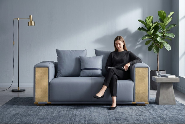 Luxe woonkamerbank 2-zits gestoffeerde bank Blauw textiel zit ontwerp bank Modern