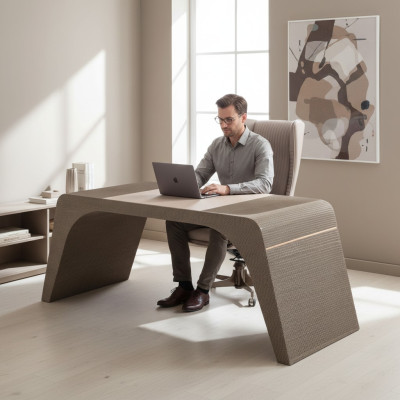 Werkkamer kantoor Luxe bureau met computerstoel Moderne beige kantoormeubelen