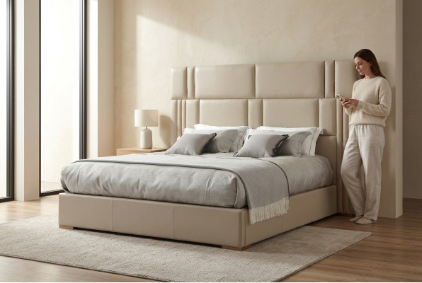 Luxe slaapkamerbed ontwerper meubels tweepersoonsbed wit textiel hout nieuw
